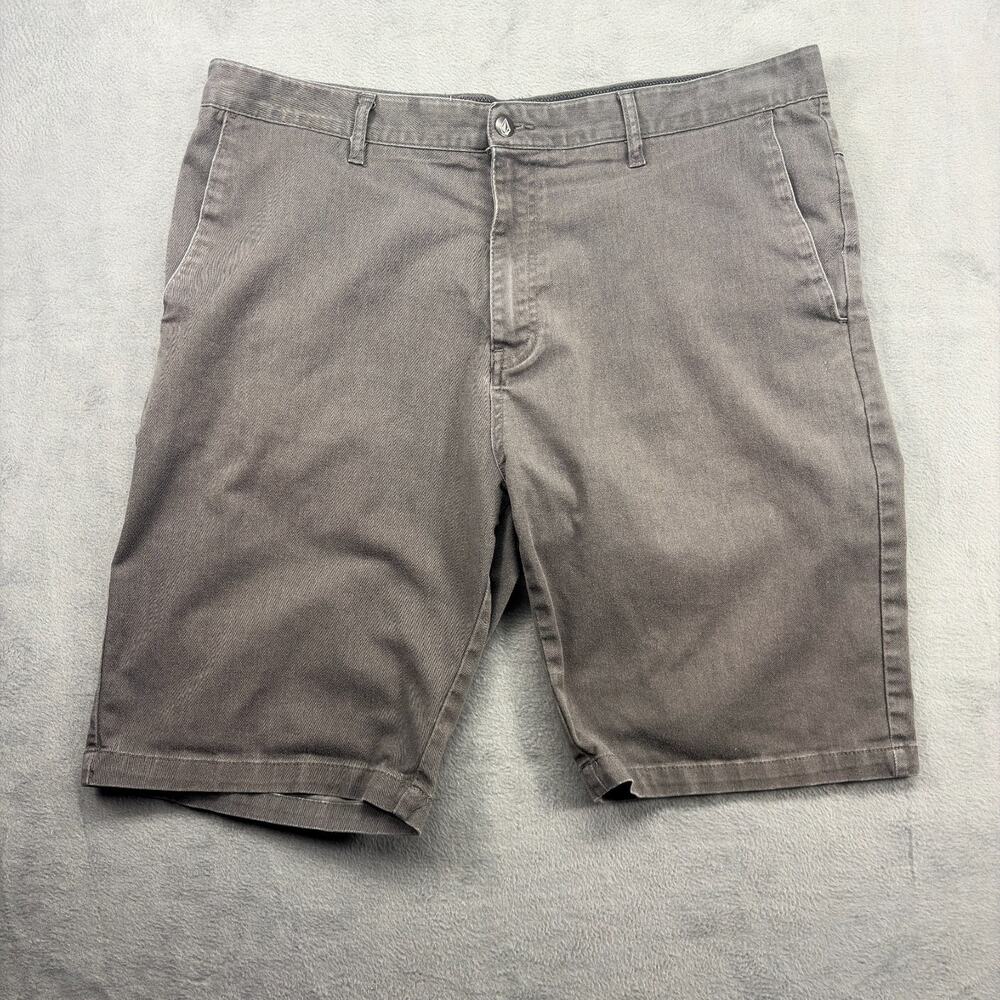 Volcom Chino Shorts Men's 38 Gray Cotton Polyester 10" Inseam Zip Fly Preppy
